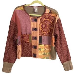 Vintage Tapestry Patchwork Jacket Mixed Pattern Boxy Fit Burnout Silk Size M
